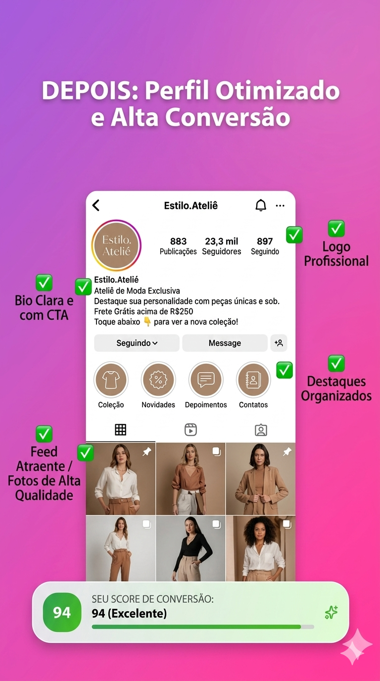 DEPOIS: perfil otimizado com score 94